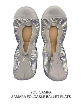 Yosi Samra Samara Foldable Ballet Flats Womens Silver Metallic Crackle